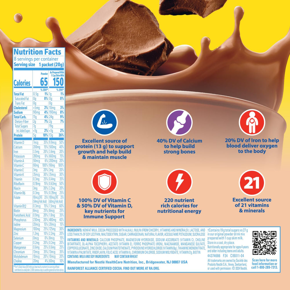 Carnation Light Start packets with scoop ready to mix into milk