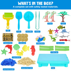 Table show includes sea molds, treasure chest, and shimmering gems