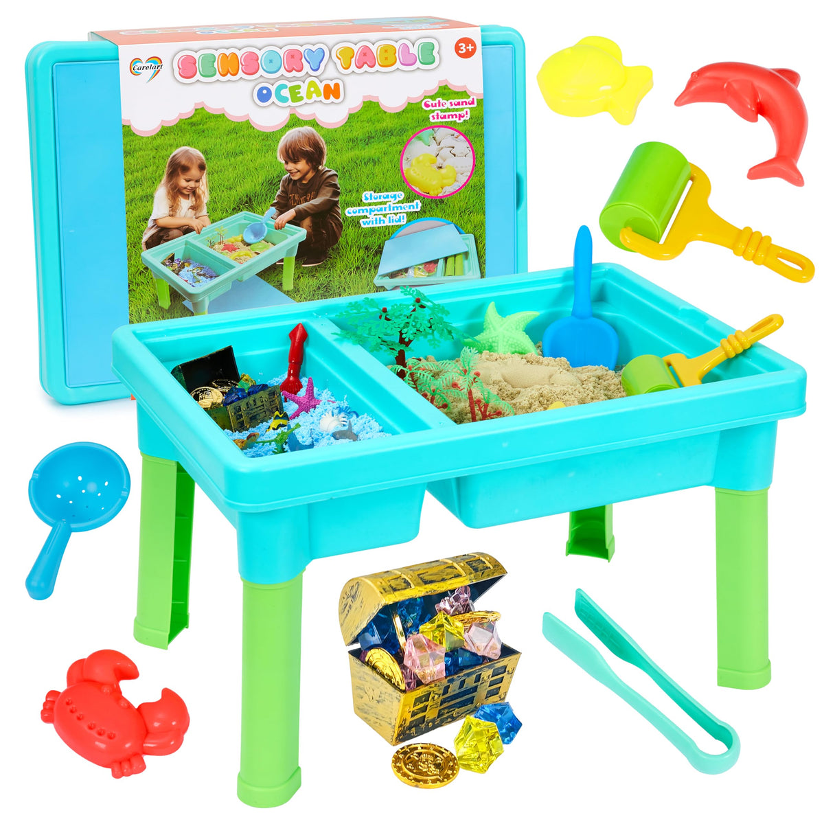 Carolart Ocean Sensory Table in action with sands for tactile play and imagination