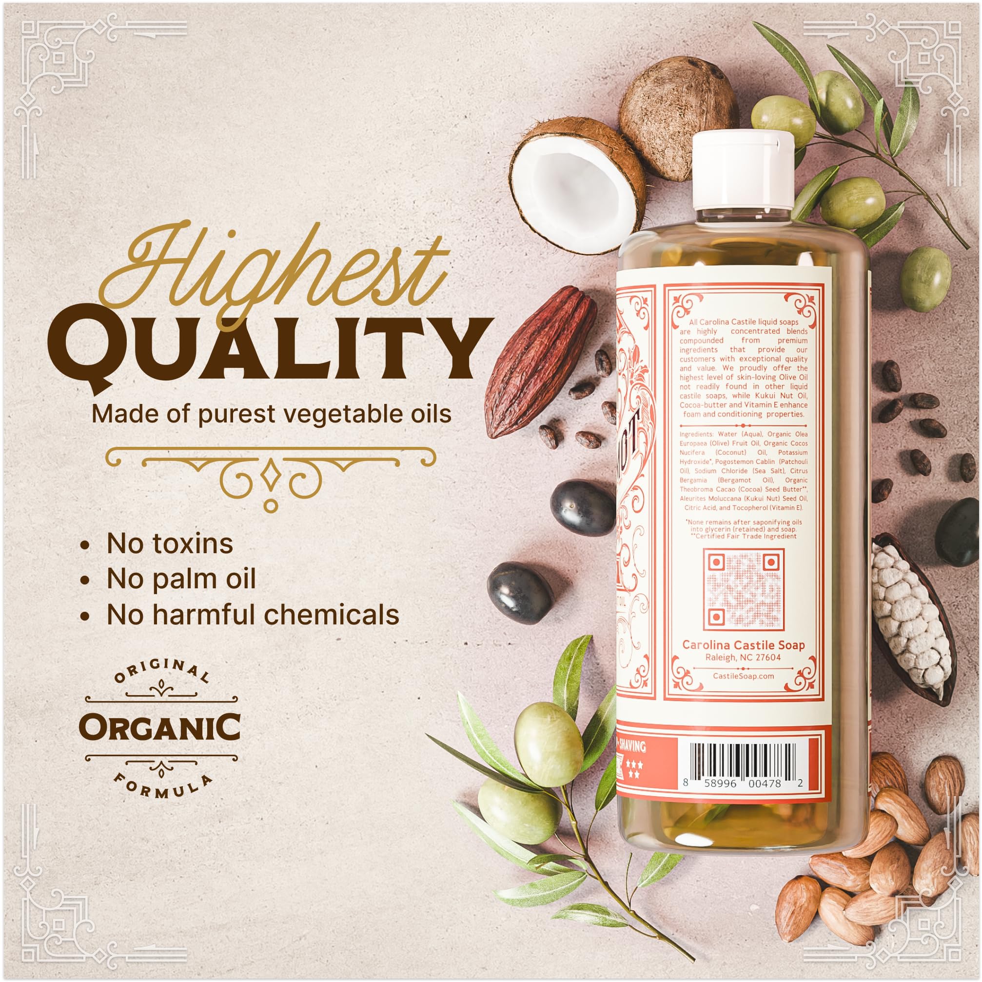 Carolina Castile Soap Patchouli Bergamot lather suggests soothing clean for sensitive skin.