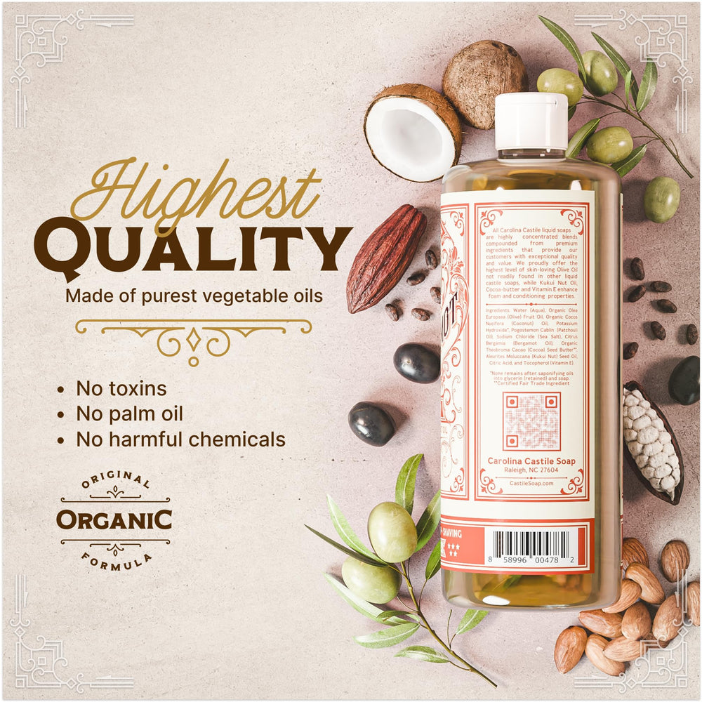 Carolina Castile Soap Patchouli Bergamot lather suggests soothing clean for sensitive skin.