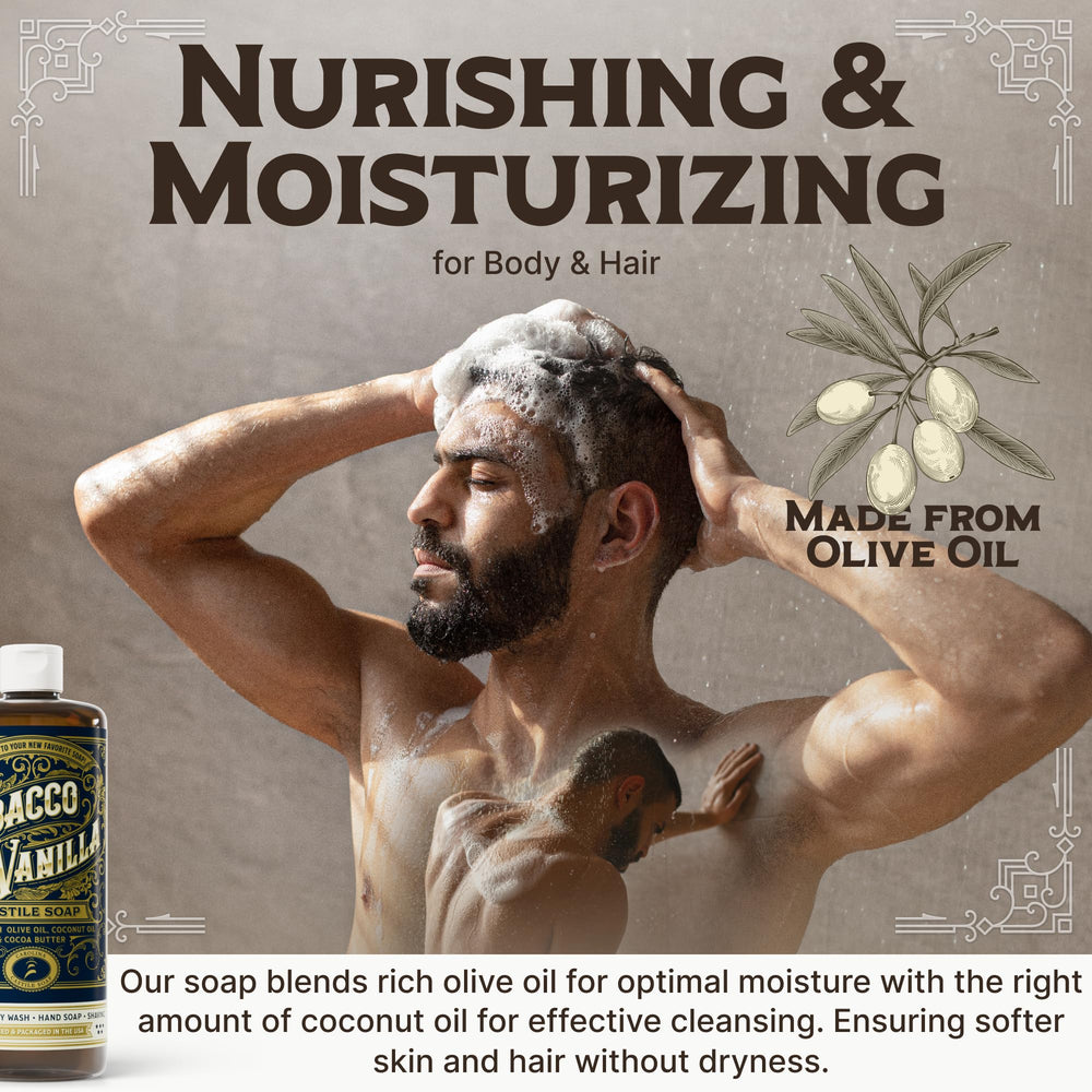 Carolina Castile Tobacco Vanilla lather demonstrates creamy foam ideal for everyday cleansing
