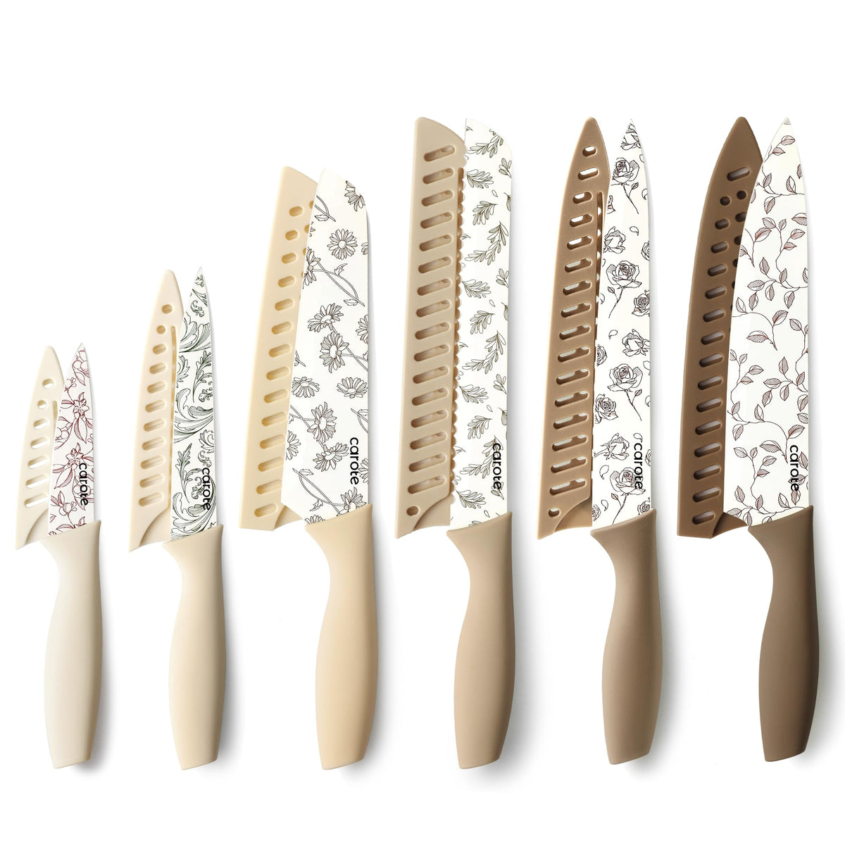 CAROTE 12pcs knife set blades deliver precision for daily prep.