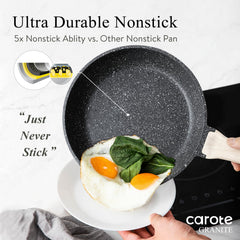 CAROTE granite nonstick pan features even heat base to reduce hotspots.
