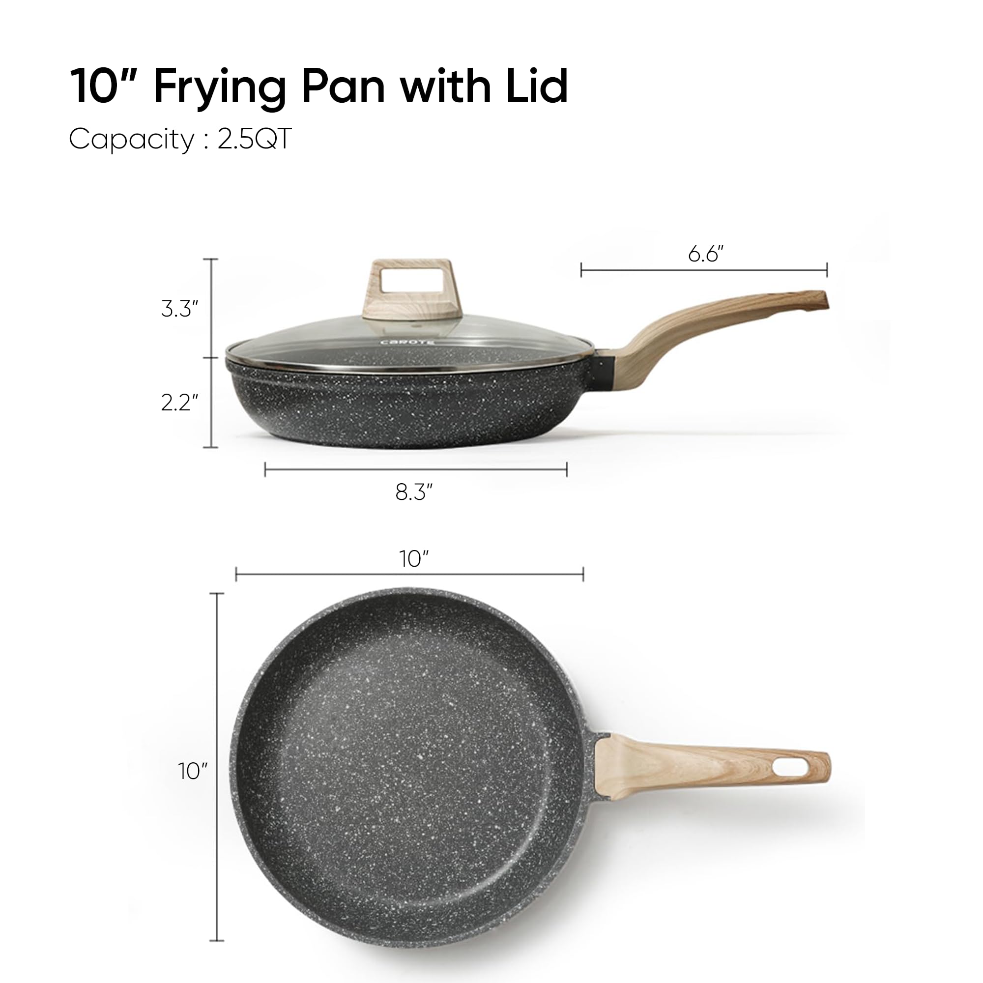 CAROTE granite nonstick pan with glass lid for visible, safe simmering.