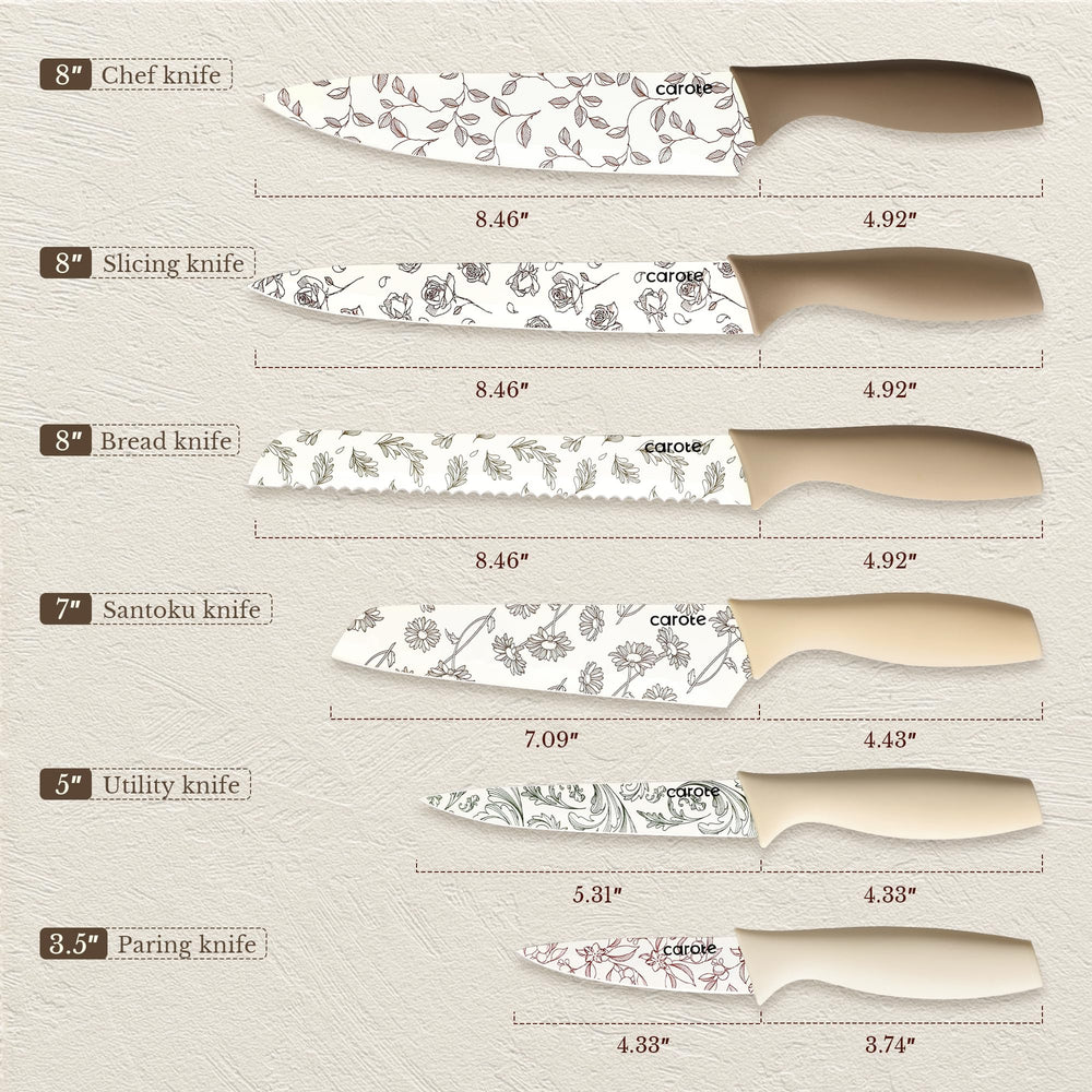 CAROTE knife set blade guards keep blades safe and organized after use.