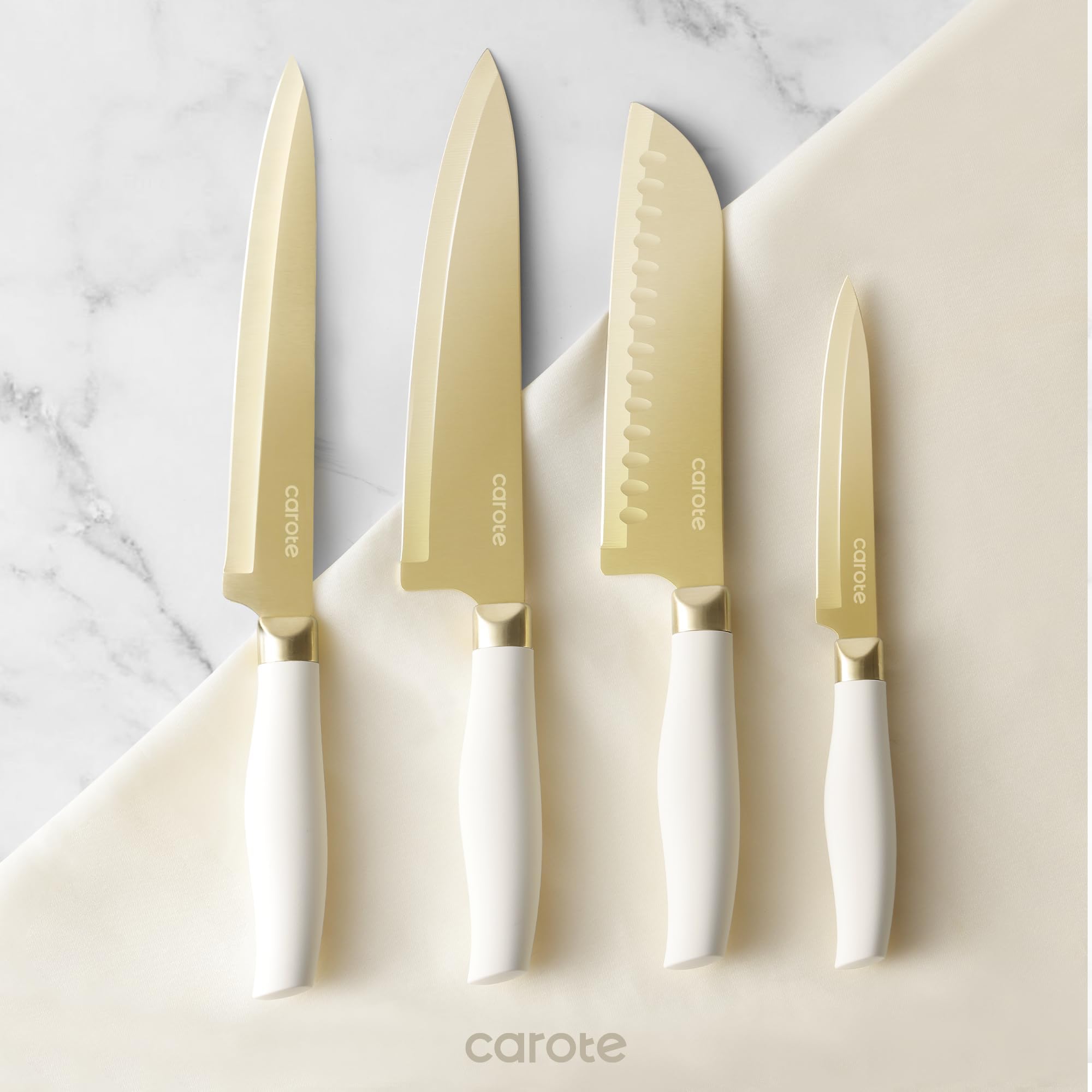 CAROTE knife set stored in a compact drawer ideal for camping and RV trips.