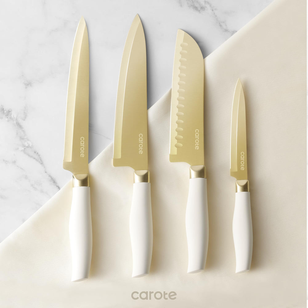 CAROTE knife set stored in a compact drawer ideal for camping and RV trips.
