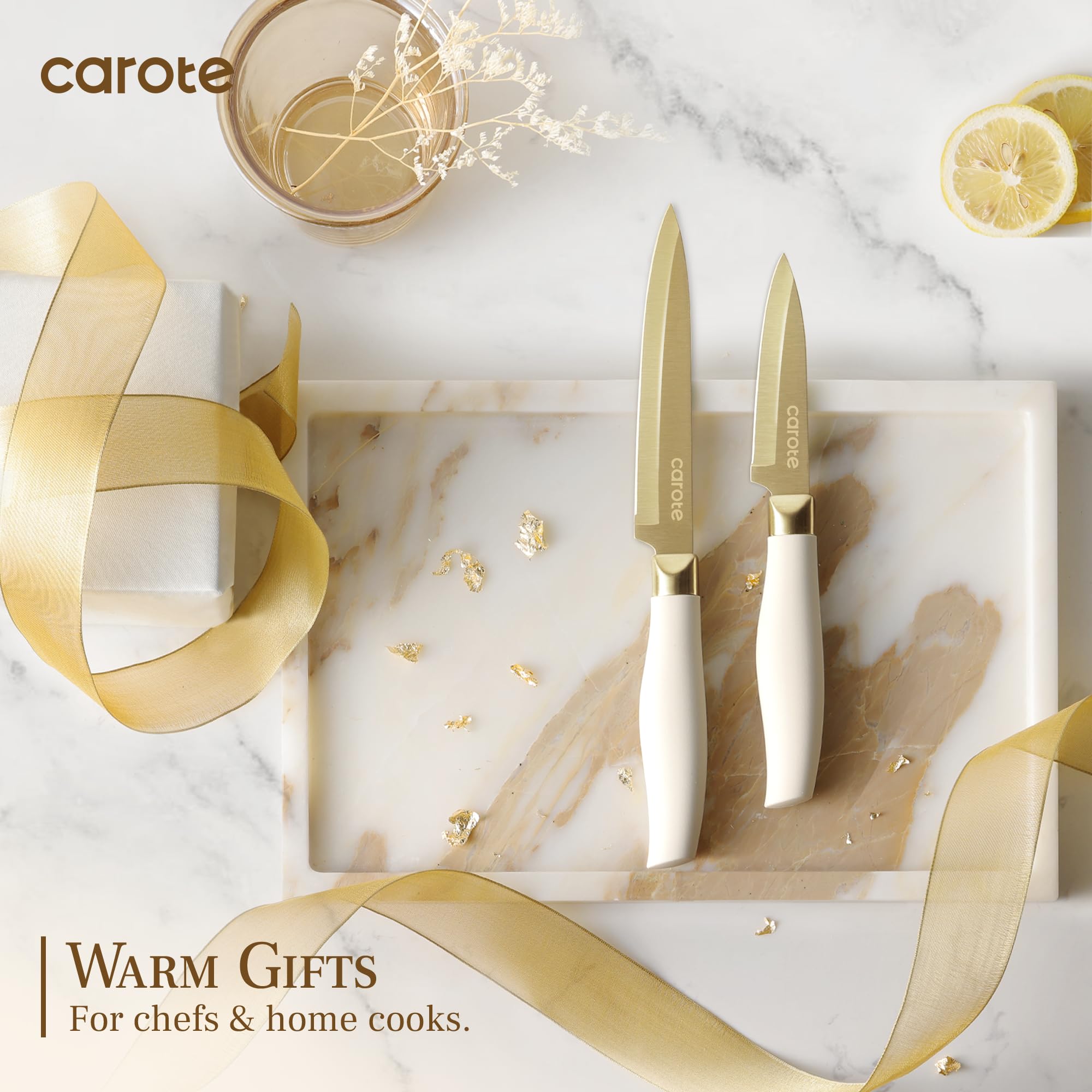 CAROTE white and gold finish adds style to a modern kitchen.