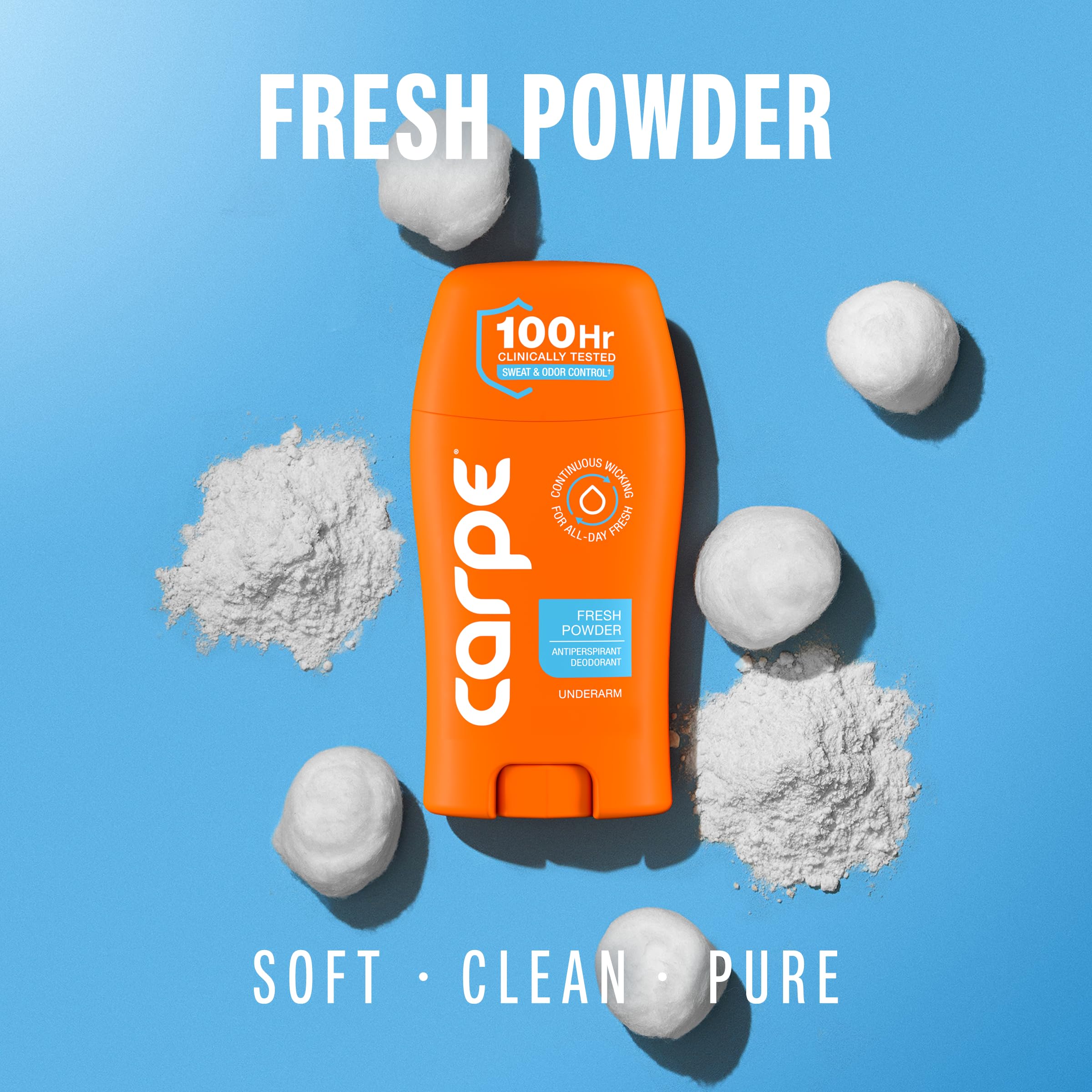 Carpe 100hr protection packaging communicates long-lasting sweat and odor control.