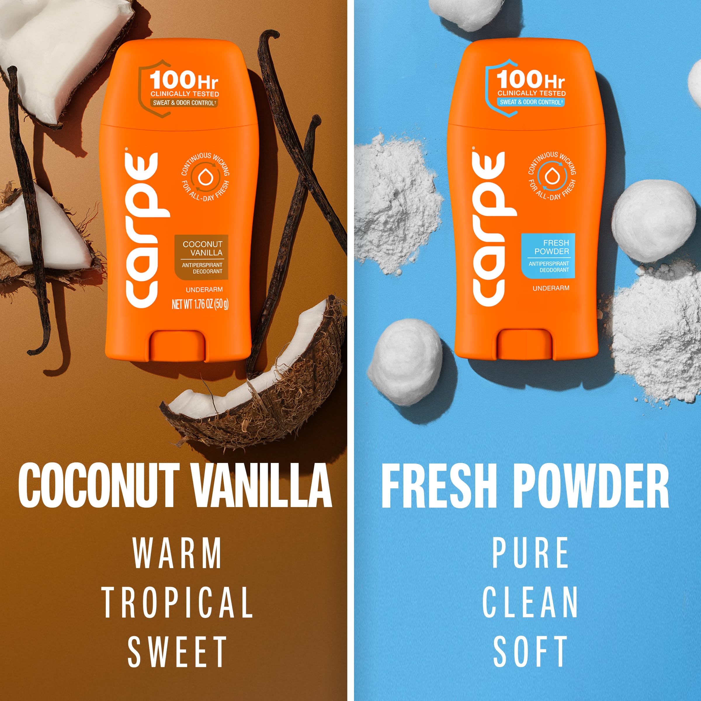 Carpe Coconut Vanilla application demonstrates easy underarm use.