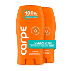 Carpe extra-strength underarm bottle demonstrating all-day dryness and odor control
