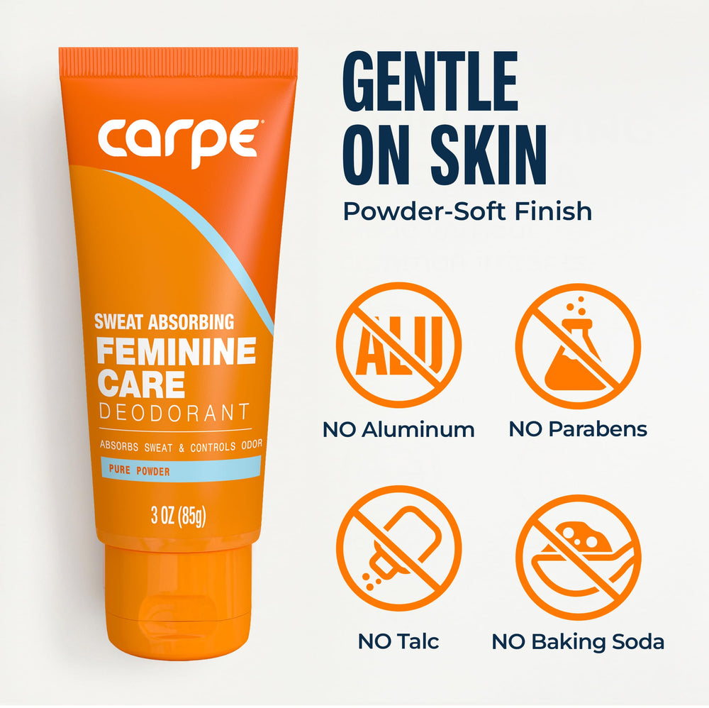 Carpe Feminine Sweatcare cream dispense shows easy, mess-free application.