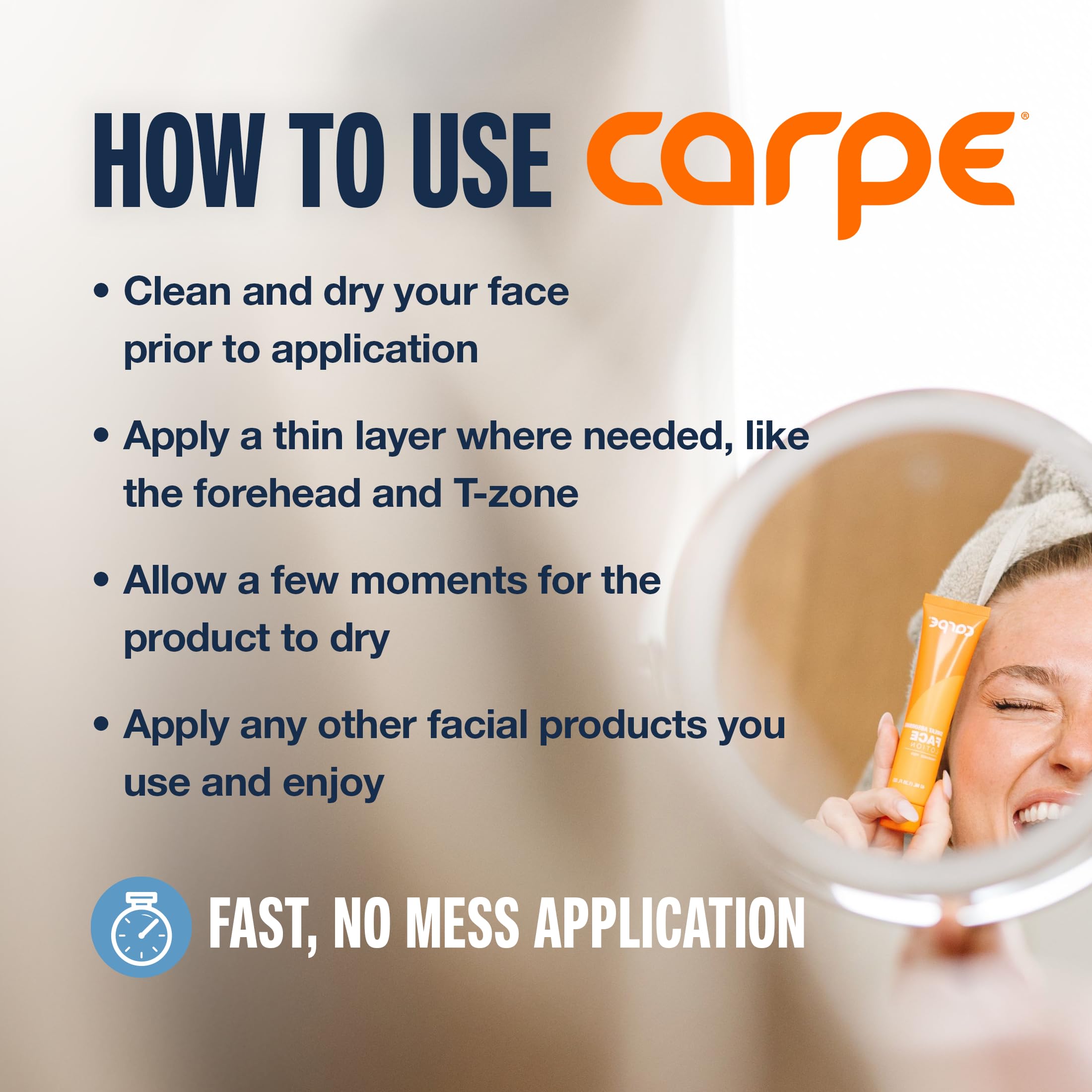 Carpe formula with hyaluronic acid and squalane provides light hydration.