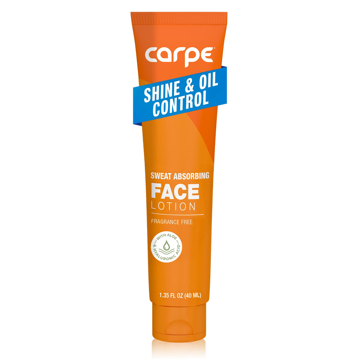 Carpe Sweat Absorbing Face Lotion packaging shows fragrance-free, cruelty-free formula.