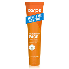 Carpe Sweat Absorbing Face Lotion packaging shows fragrance-free, cruelty-free formula.