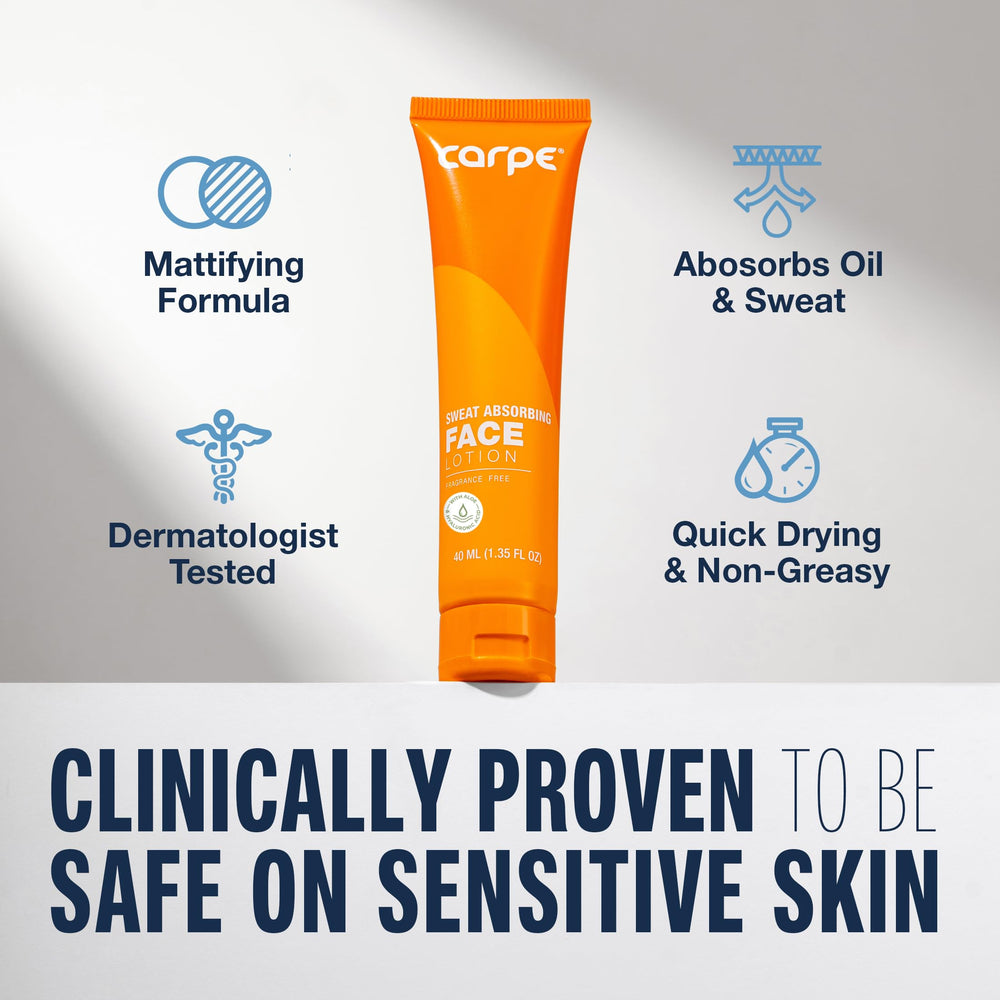 Carpe Sweat Absorbing Face Lotion texture close-up reveals silky matte finish and oil control.
