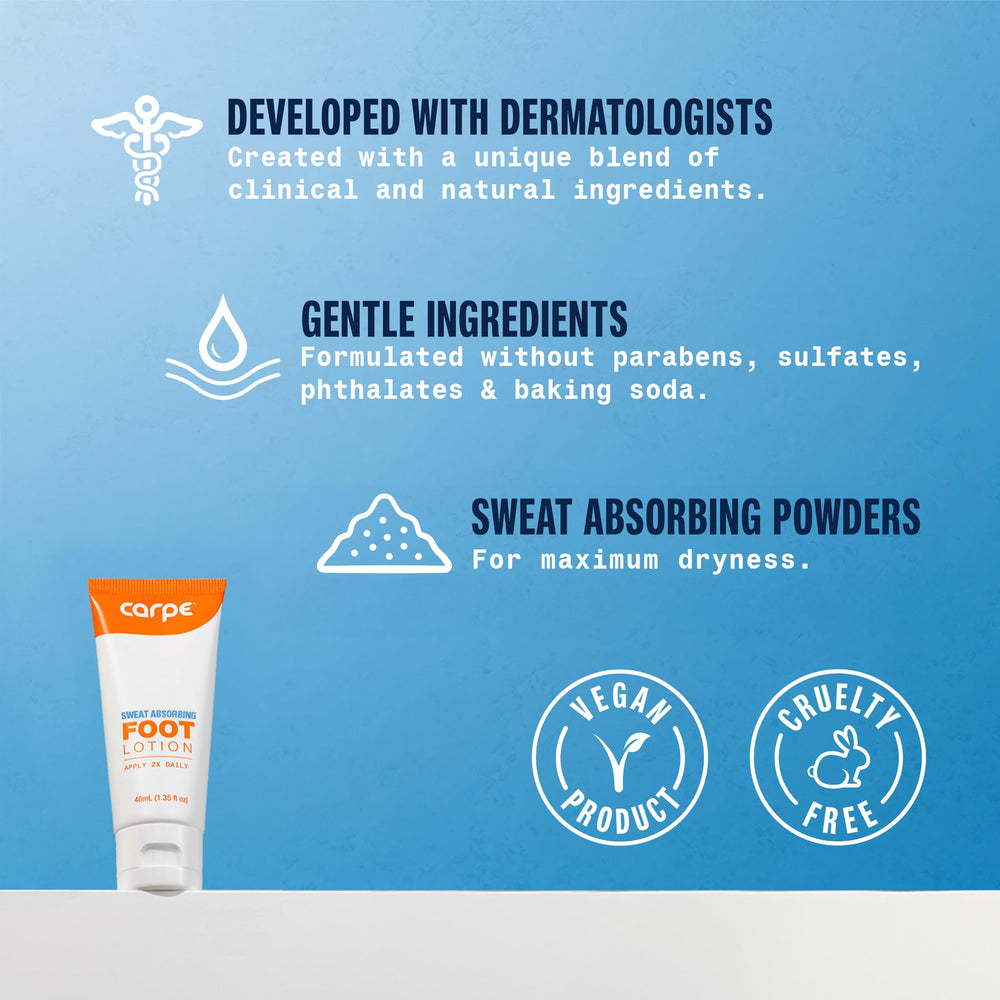 Carpe Sweat Absorbing Foot Lotion application demonstrates nightly use.