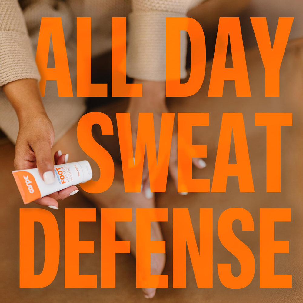 Carpe Sweat Absorbing Foot Lotion logo close-up.