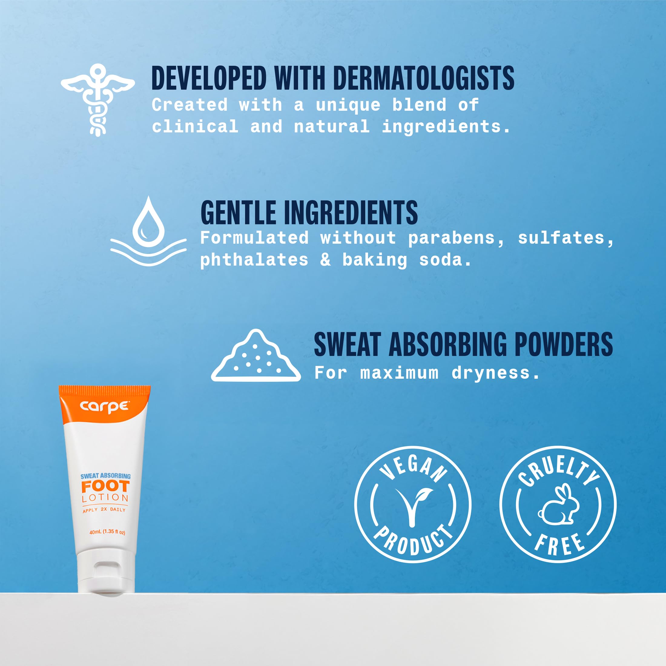 Carpe Sweat Absorbing Foot Lotion being applied at night for dryness.
