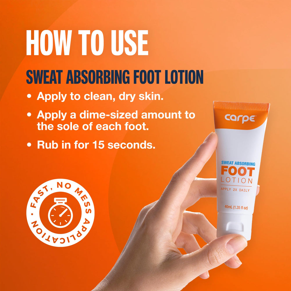 Carpe Sweat Absorbing Foot Lotion packaging and design highlights.