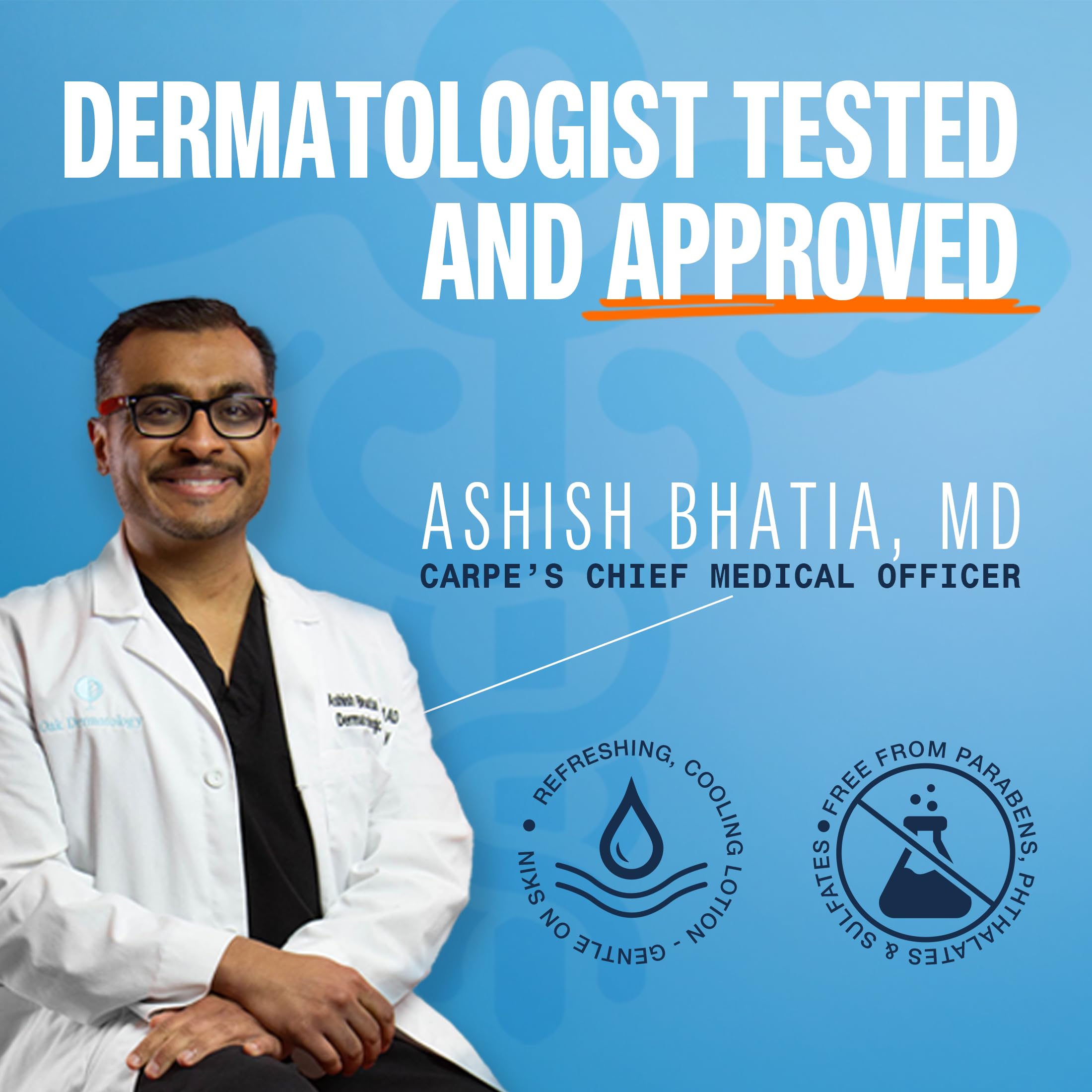 Dermatologist-tested Carpe packaging signals safety and care.