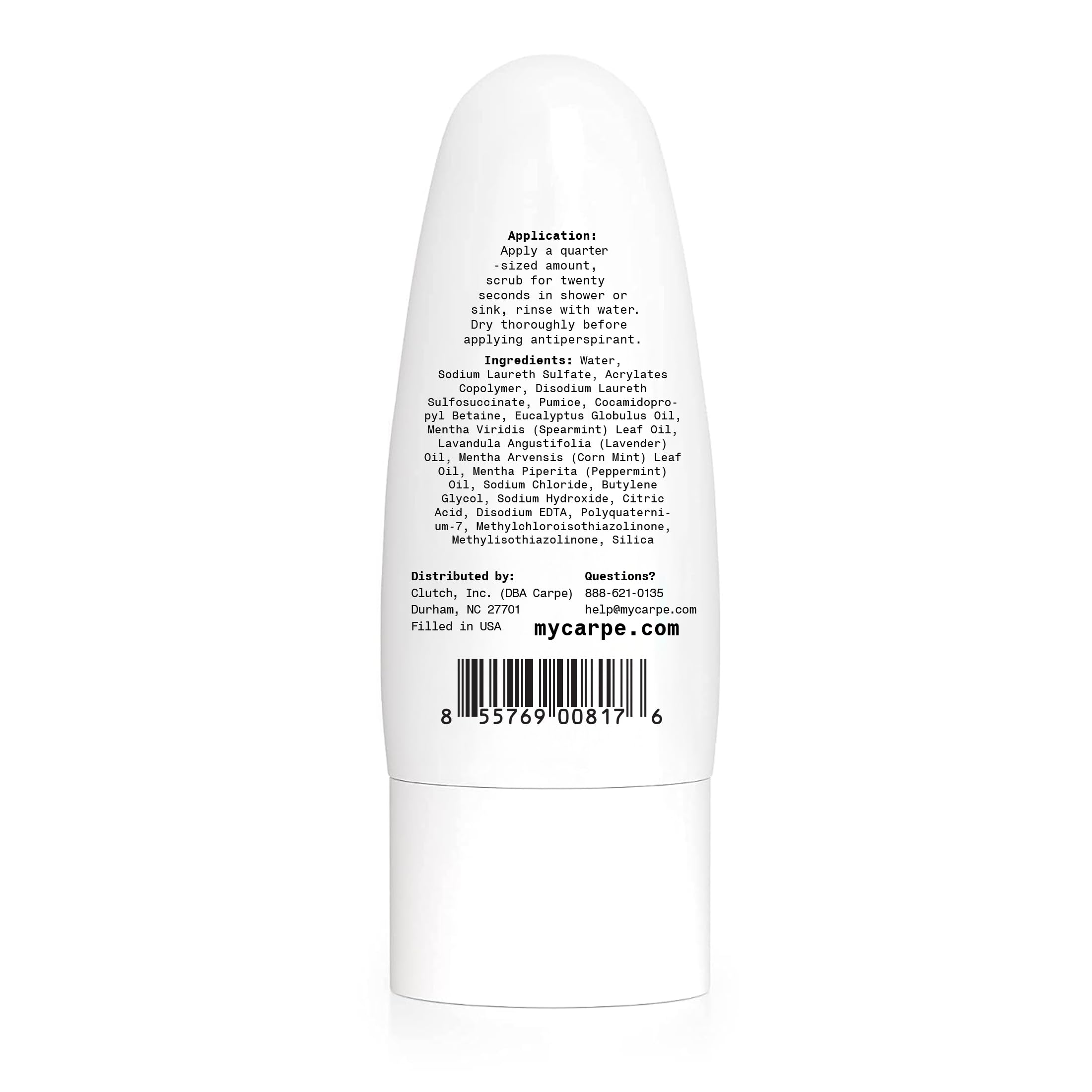 Carpe underarm scrub on shelf display emphasizes brand and ethics