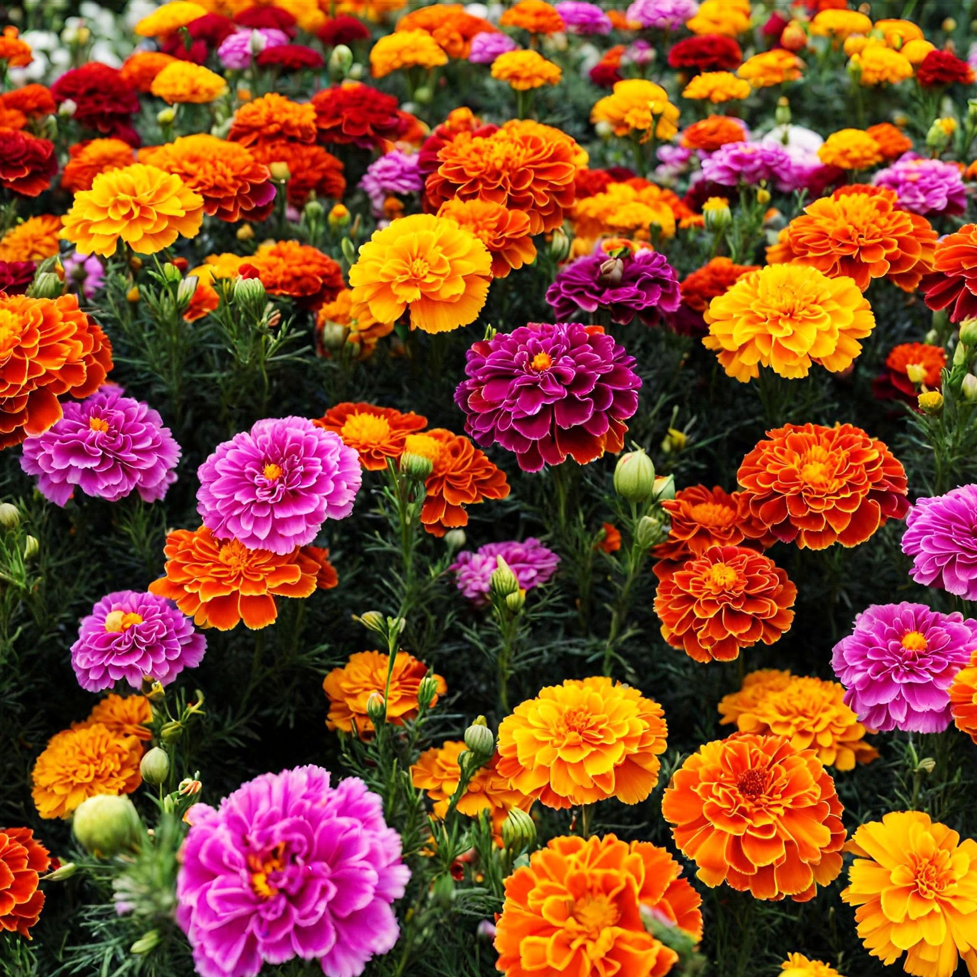 Container garden marigold display by Carpet Creeping