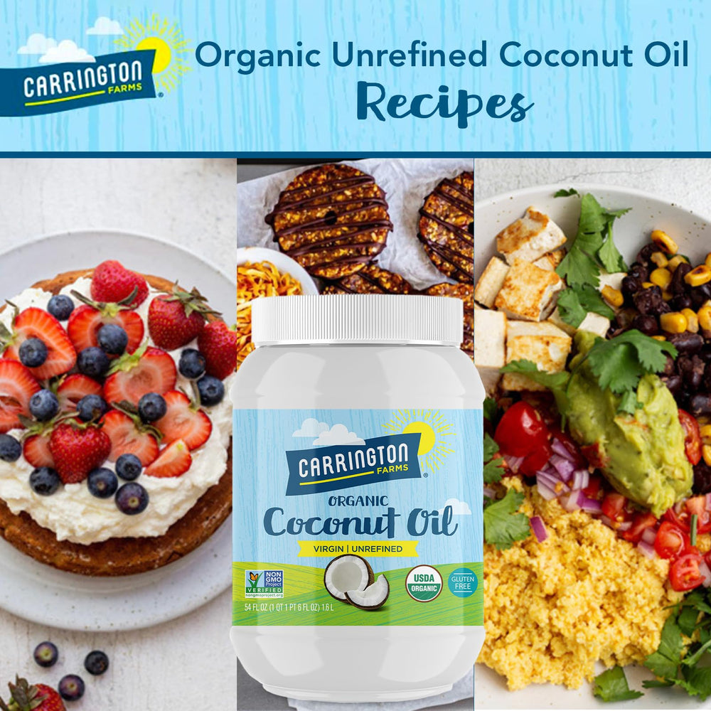 Carrington Farms BPA-free container coconut oil highlights eco-friendly packaging.
