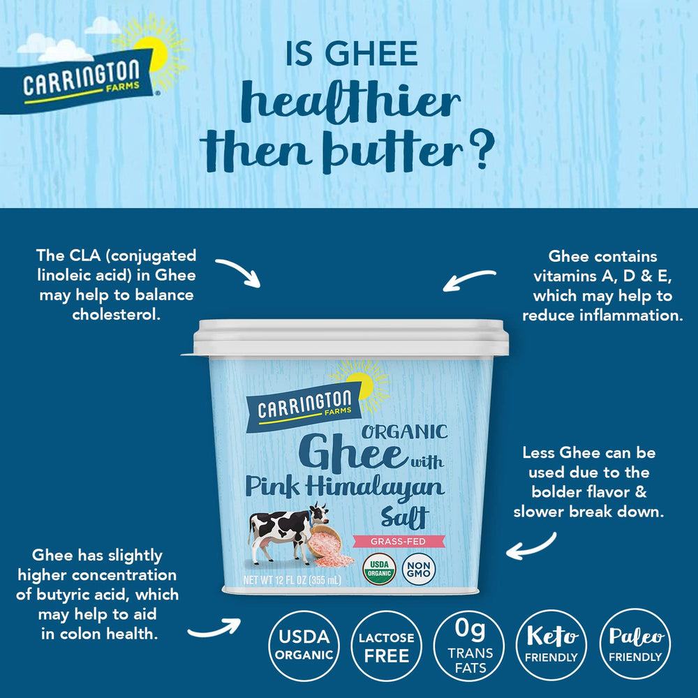 Ghee bottle on counter with natural light and ingredients
