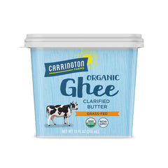 Carrington Farms ghee bottle pour, ideal for high-heat cooking