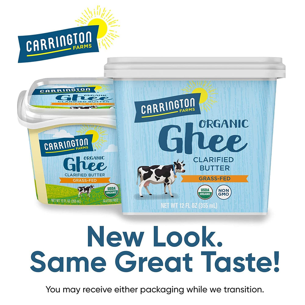Carrington Farms ghee label packaging with nutrition panel