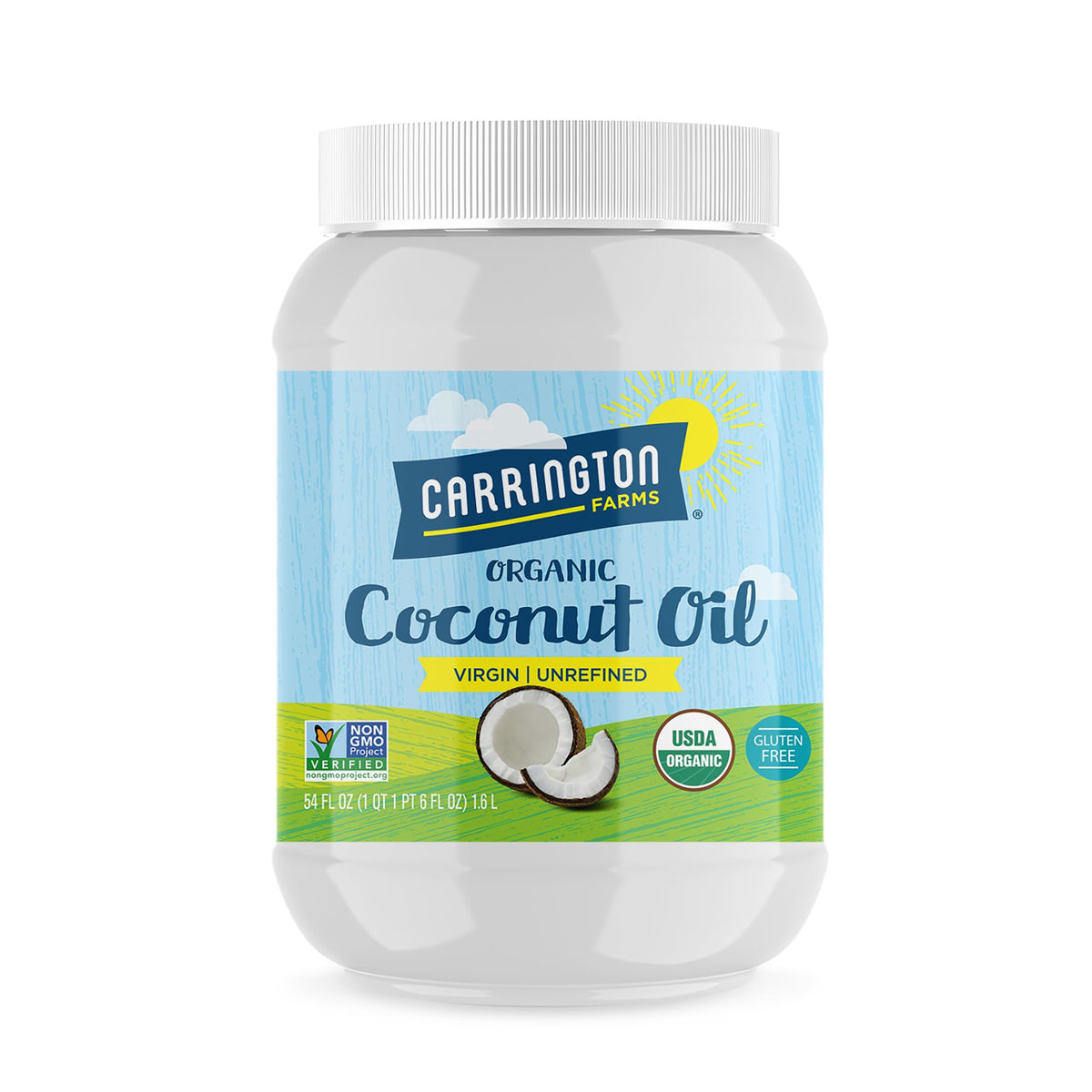 Carrington Farms organic virgin coconut oil bottle pour for versatile cooking.