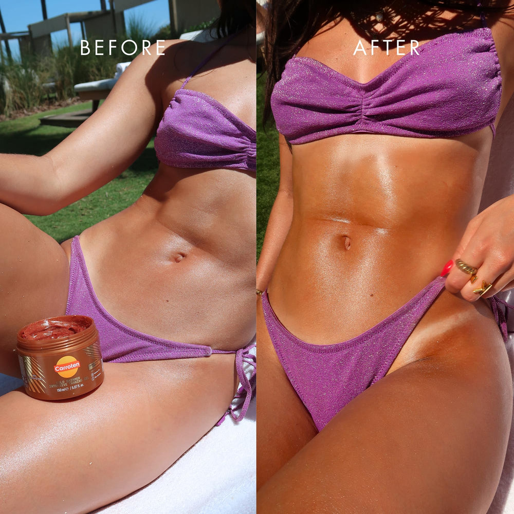 Carroten Gold Shimmer Tanning Gel pearls provide instant golden radiance.