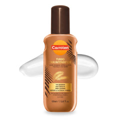 Carroten Turbo Tan Intensifier bottle pour for smooth tanning prep