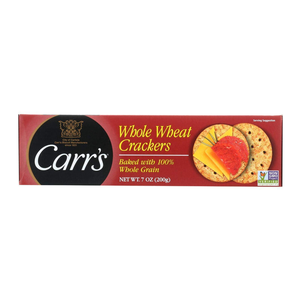 Carr's Whole Wheat Crackers pack front, convenient party snack
