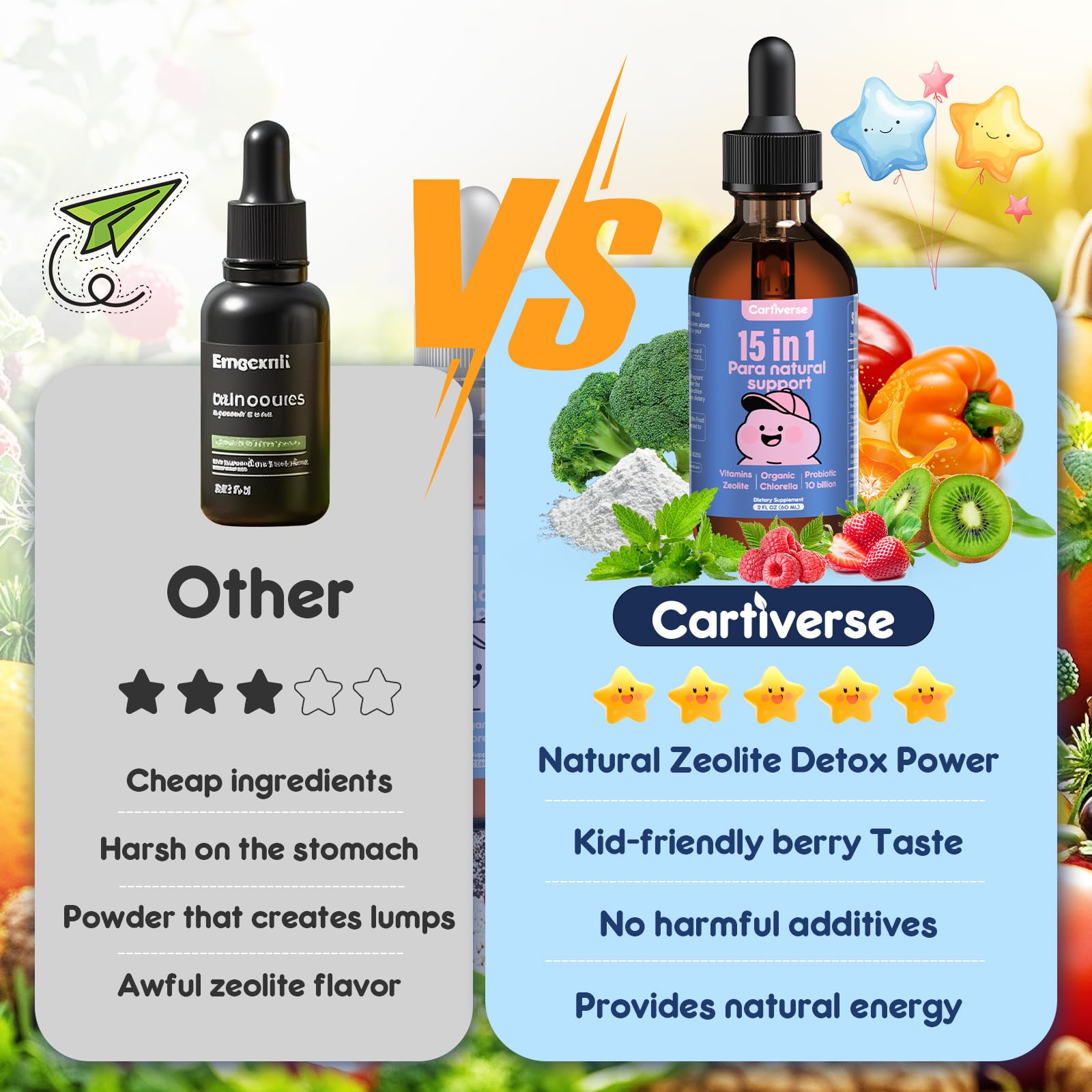 Cartiverse Kid-Friendly Berry Flavor drops designed for picky eaters and active kids