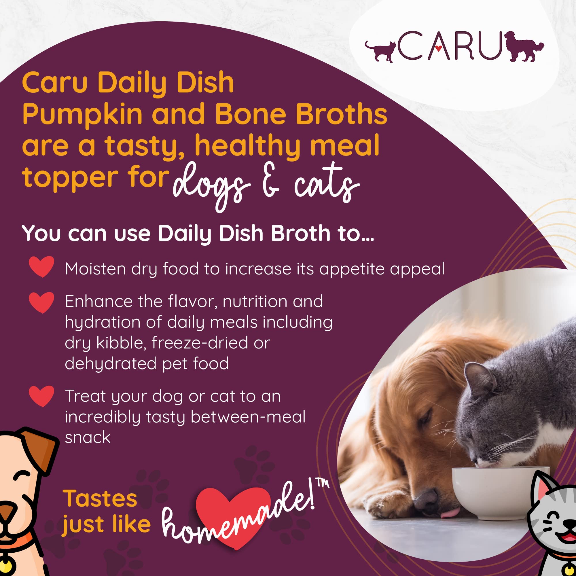 Caru Daily Dish beef bone broth added to kibble for better hydration