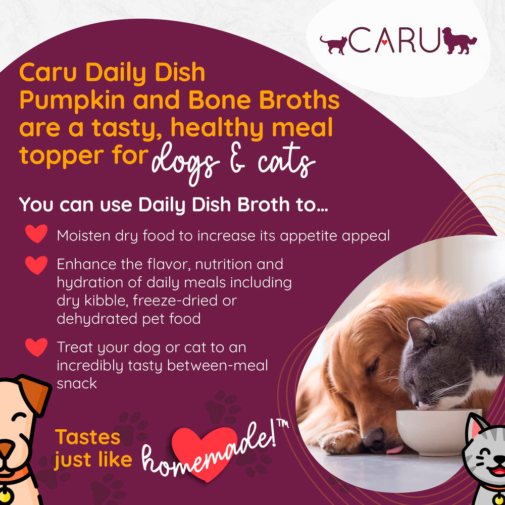 Caru Daily Dish beef bone broth added to kibble for better hydration
