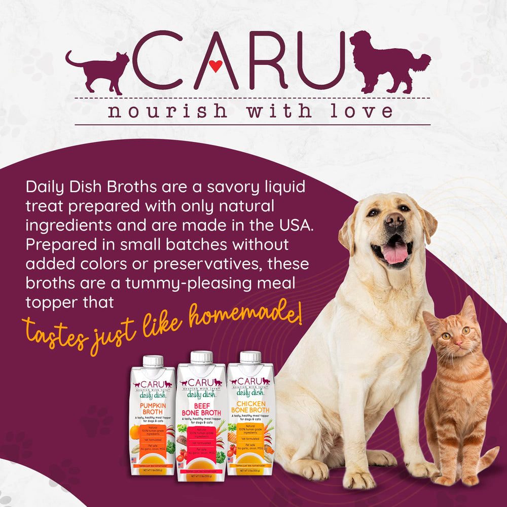 Caru Daily Dish Beef Bone Broth US-made label highlights small-batch production