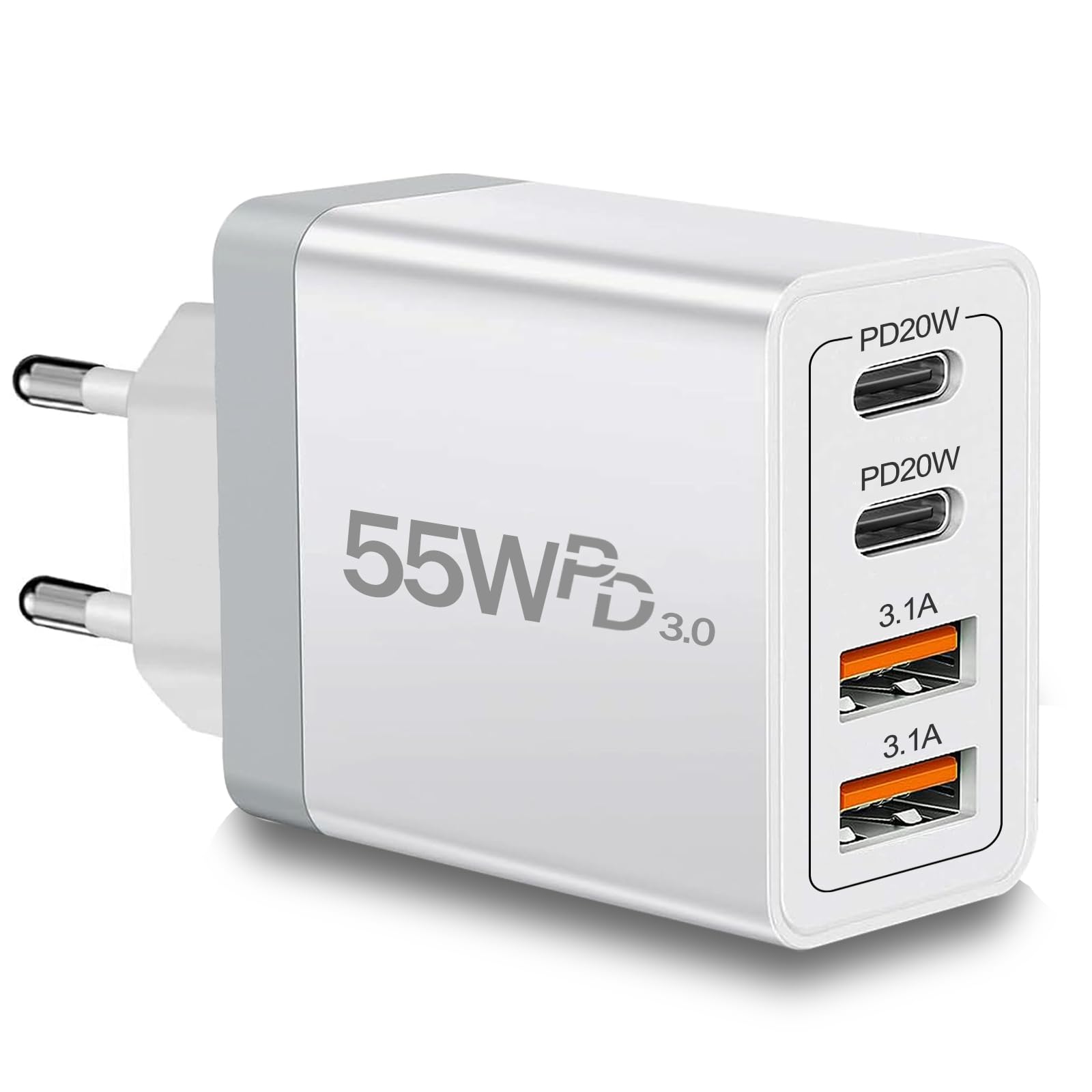 CARZONJX European travel plug adapter, compact design for easy packing on trips.