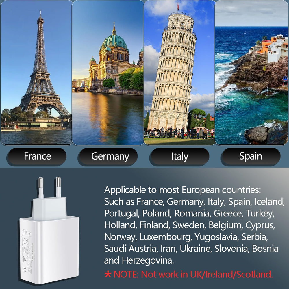 CARZONJX Type-C wall charger supports PD and QC for versatile compatibility.