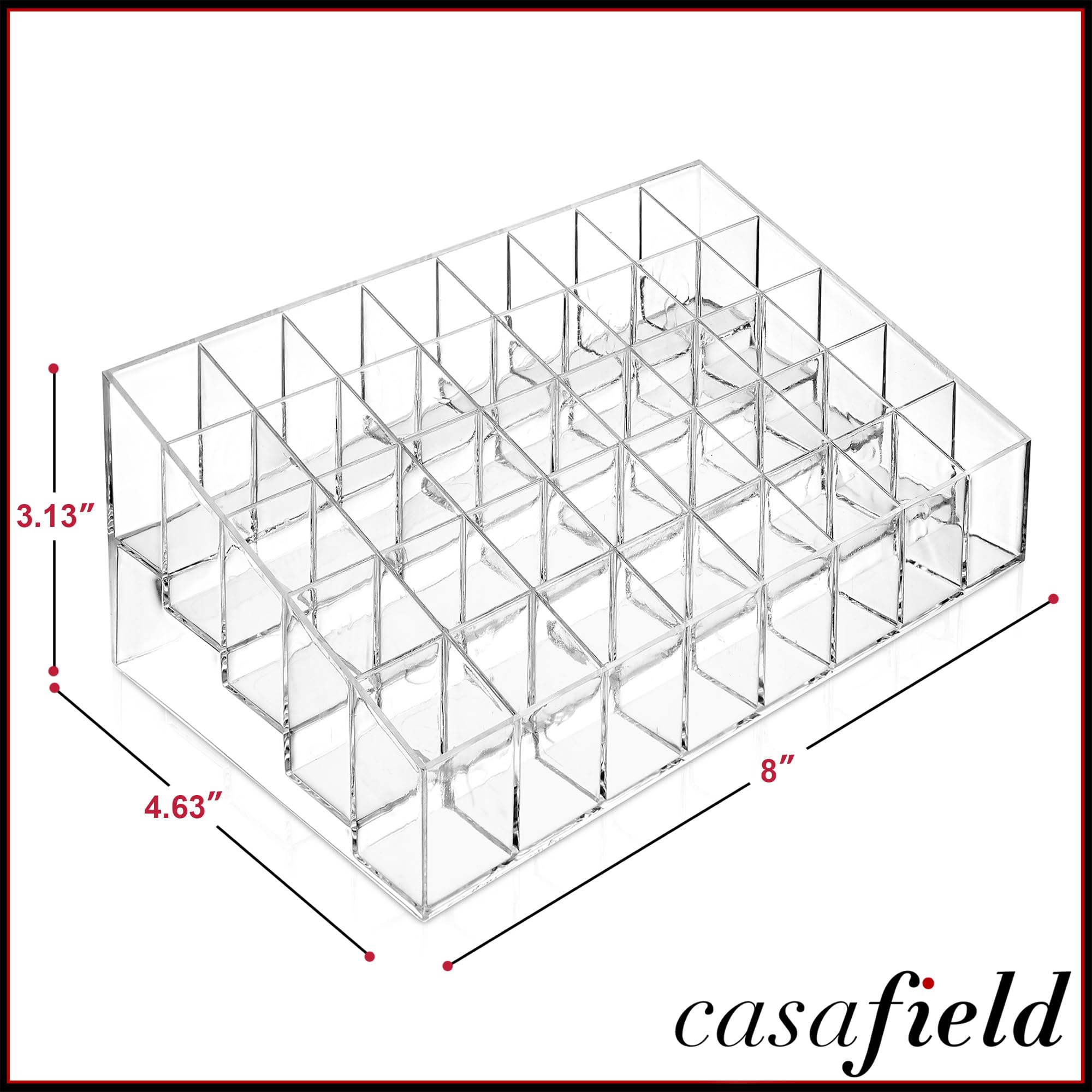 Casafield clear cosmetic display case on dresser aids clutter-free morning routines.