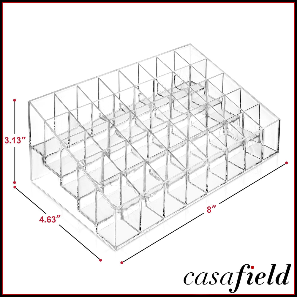 Casafield clear cosmetic display case on dresser aids clutter-free morning routines.