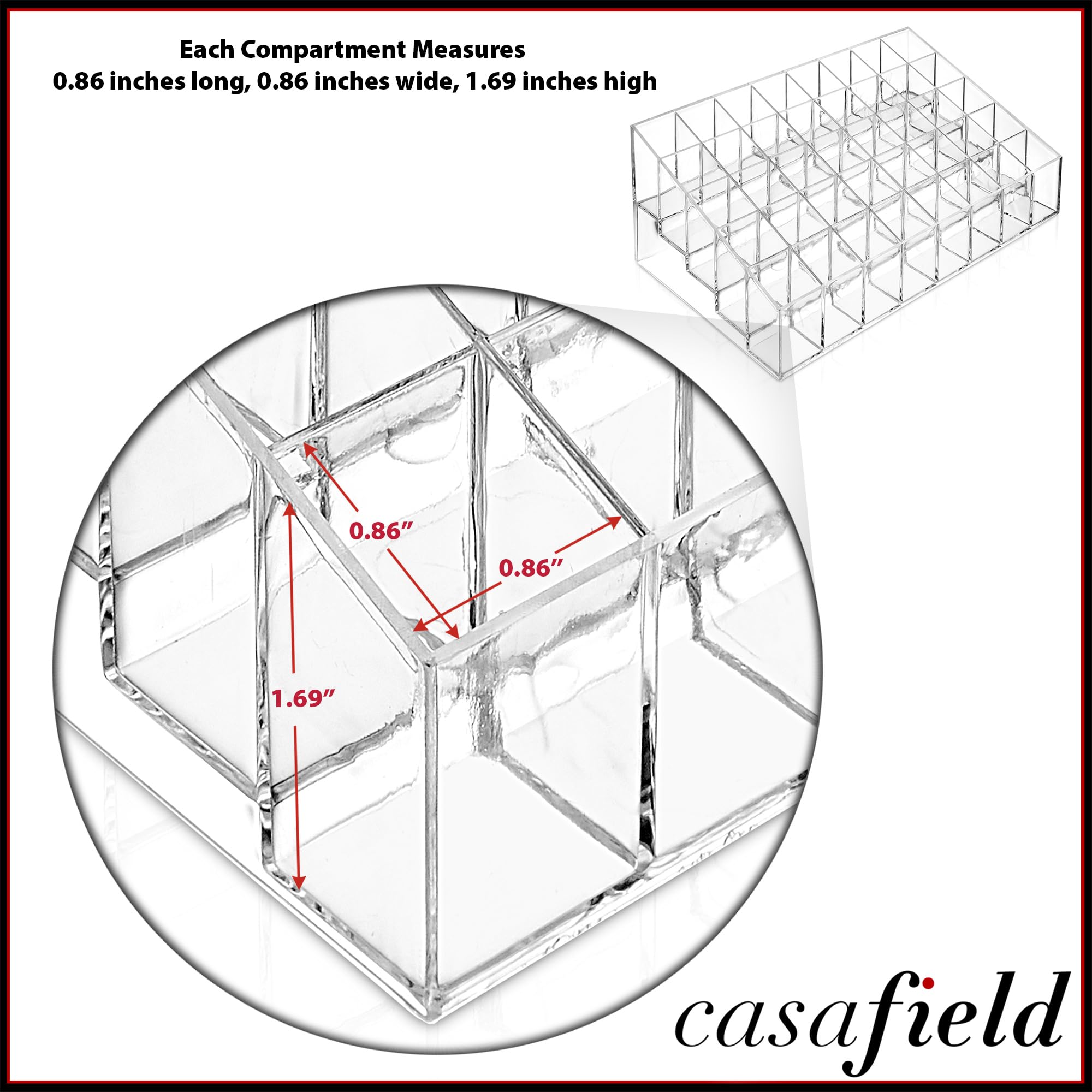 Casafield lip-gloss slot dedicated rows provide easy access to favorites.