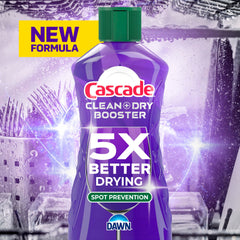 Cascade Clean & Dry Booster rinse-aid dispenser demonstrating efficient dispensing for fast drying