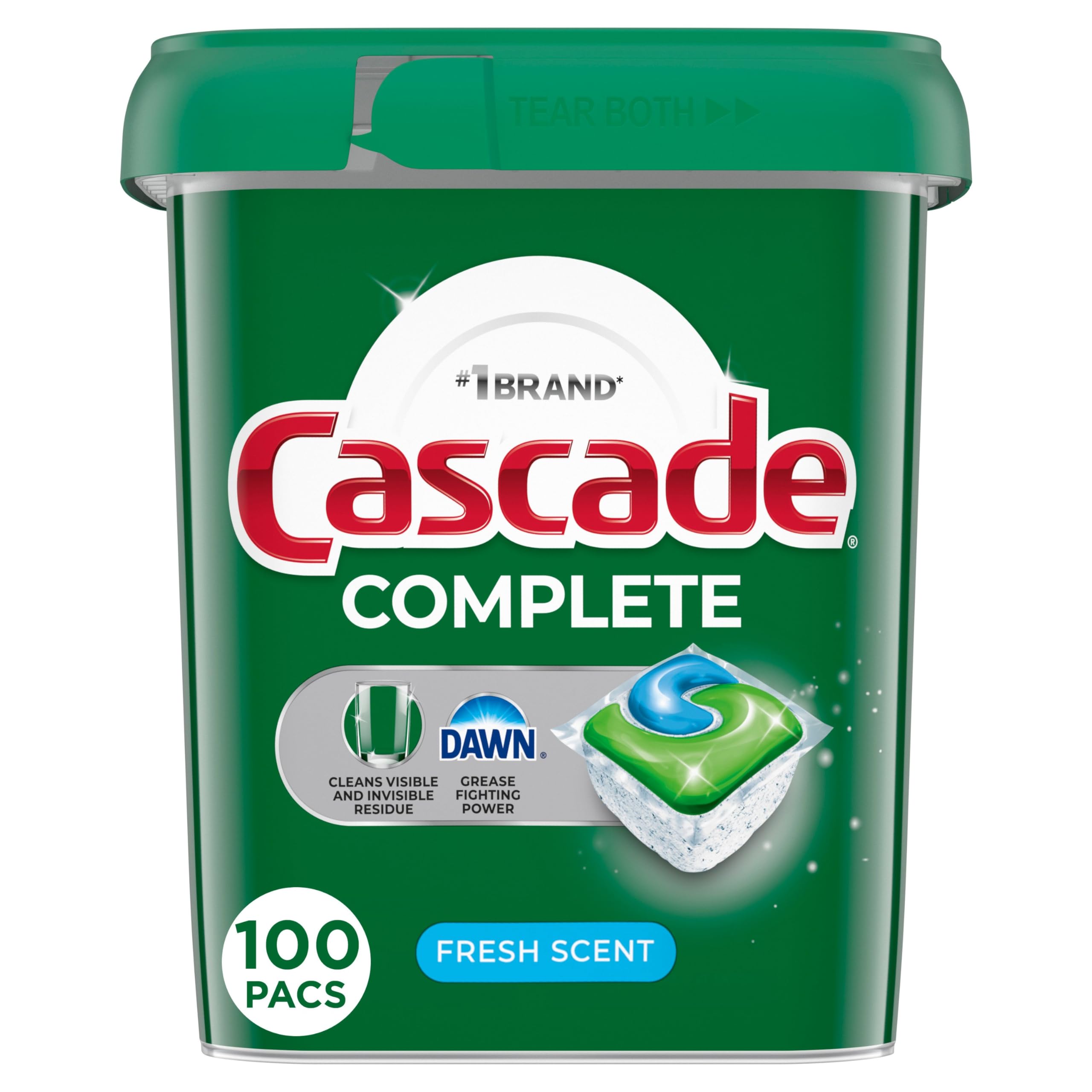 Cascade Complete ActionPacs dishwasher pods deliver powerful cleaning for sparkling dishes.