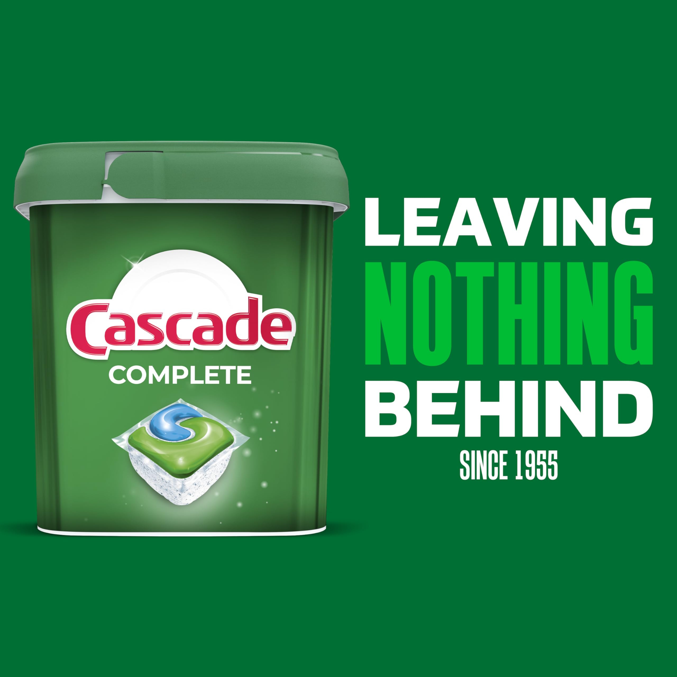 Cascade Complete dishwasher pods grease-fighting power tackles tough residue for sparkling plates.