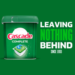 Cascade Complete dishwasher pods grease-fighting power tackles tough residue for sparkling plates.