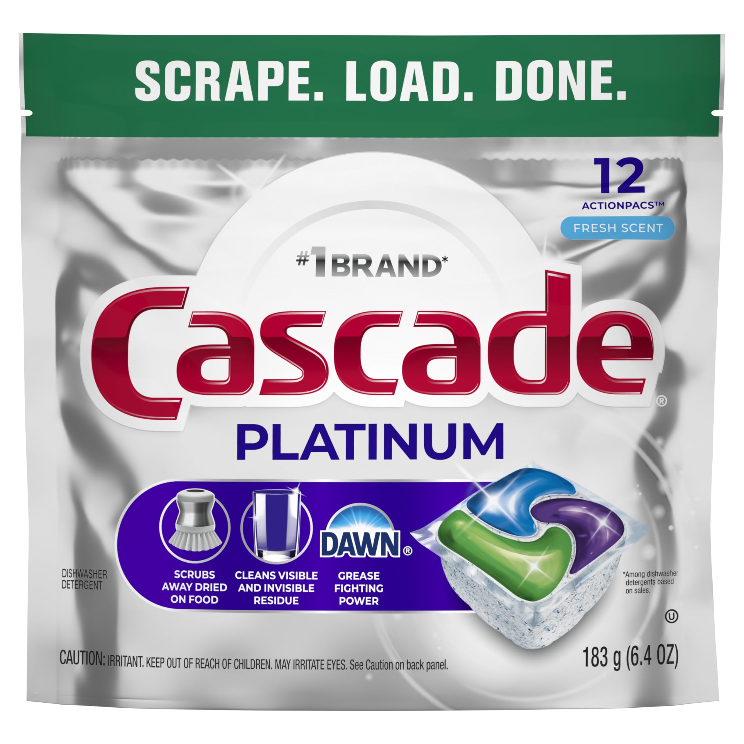 Cascade with Dawn synergy boosts deep cleaning for stubborn residues.